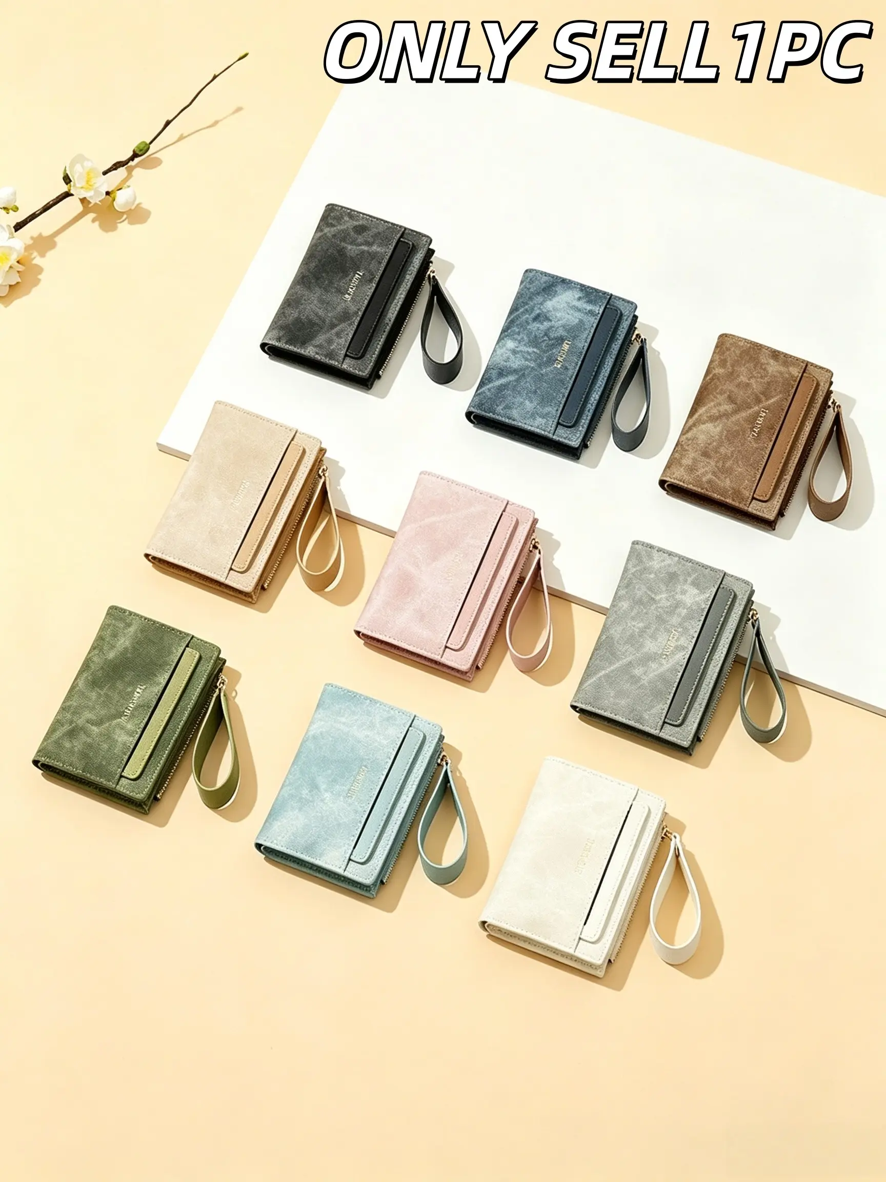 1PC Vintage Washed Denim Texture PU Travel Wallets for Women, Slim Bifold Clutch with Wrist Strap, Multi Card Slots Zipper Coin Purse, Versatile for Daily Commute & Travel