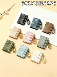 1PC Vintage Washed Denim Texture PU Wallet for Women, Slim Bifold Clutch with Wrist Strap, Multi Card Slots Zipper Coin Purse, Versatile for Daily Commute & Travel