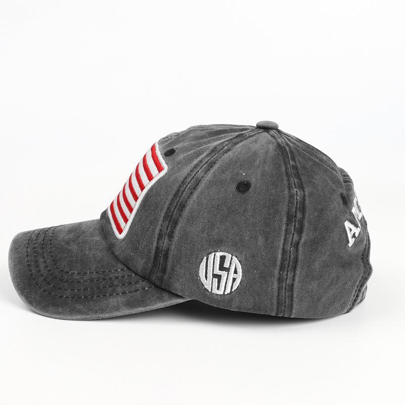 Baseball cap with American flag, pure cotton, letter embroidery, washed and distressed, curved brim, trendy new product