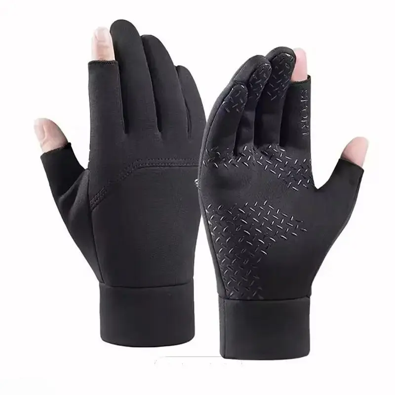 Men's 2-Finger Cut Thermal Knitted Winter Gloves - Knitted Fabric, Unisex Fit, Touchscreen Safe, Anti-Skid, Portable, Lightweight, Fashionable Design, Warm for Fishing, Cycling