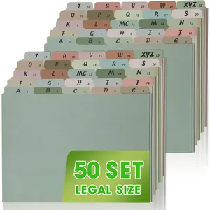 2 Sets A-Z Alphabet & Number Top Label Legal Size File Dividers, 50 Sheets 1/5 Cut Label File Cabinet Desk Organizer for Office, Home & School