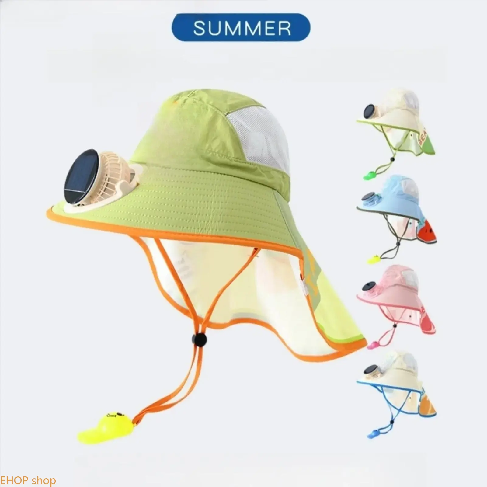 Unisex Kids Wide Brim Solar Fan Hat, Soft Cotton Sun Protection Cap with Mesh Panels, Breathable Outdoor Sports Sun Hat with Cooling Fan Design for Hiking, Travel & Outdoor Activities