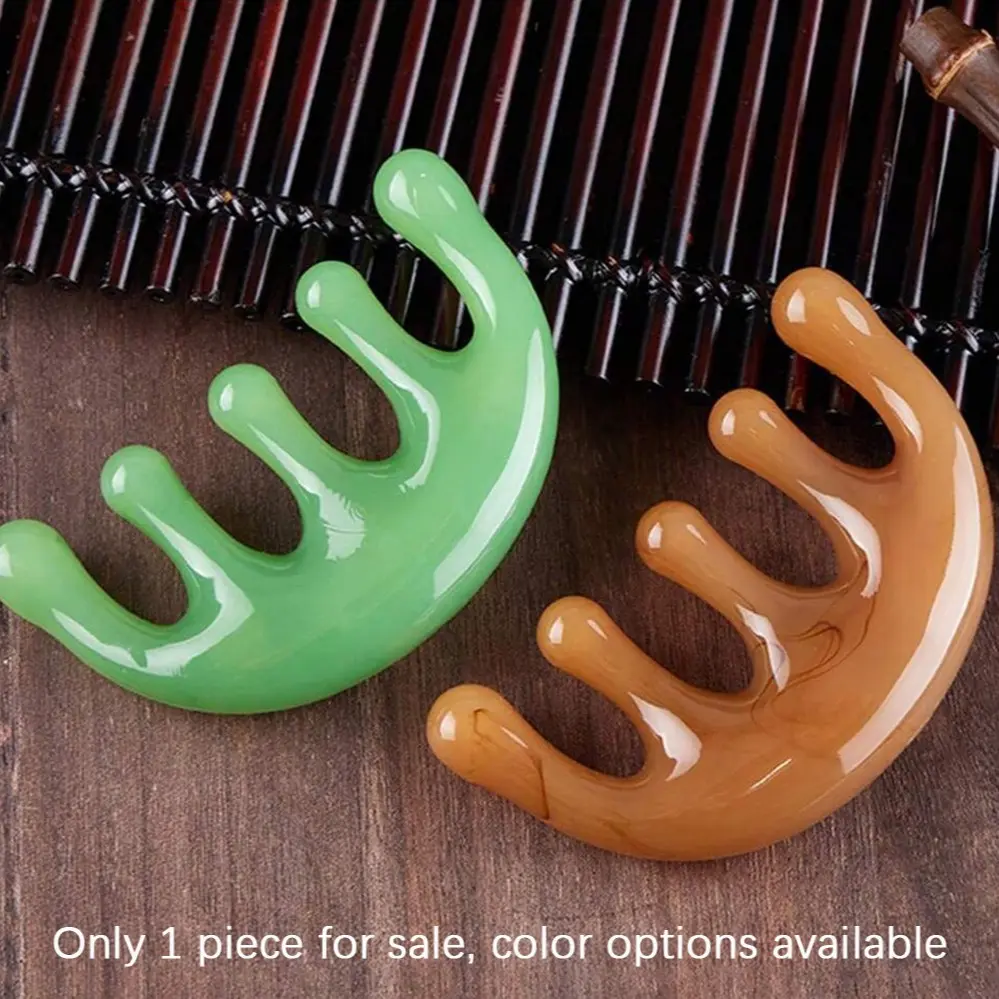 Resin Five-Prong Acupressure Comb, Rounded Large Teeth Scalp Gua Sha Tool, Home Head Neck Face Full Body Relaxation Massage Instrument, Relaxation Aid