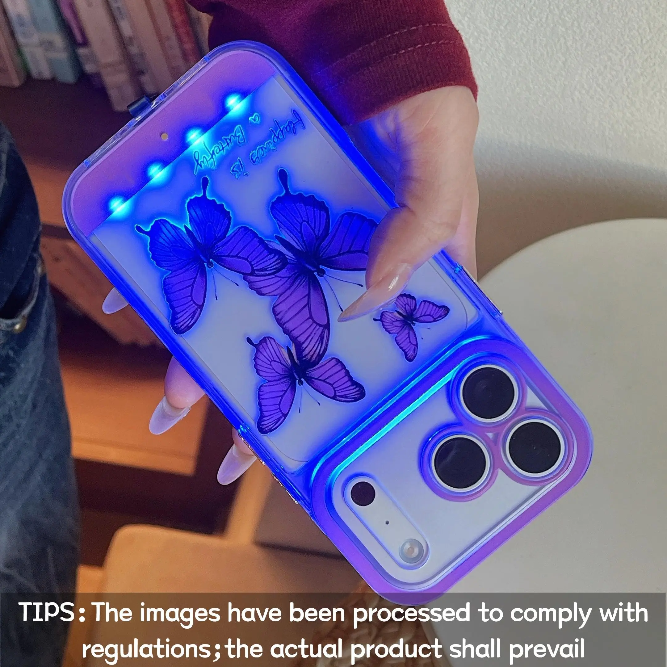 Vibrant LED Purple Butterfly Phone Case, personalized unique voice-activated light design, for iPhone 17/16/15/14/13/12/11/X Pro/Pro Max/Plus, a standout piece for photography, fashionable protective cover, unique design suitable for daily use