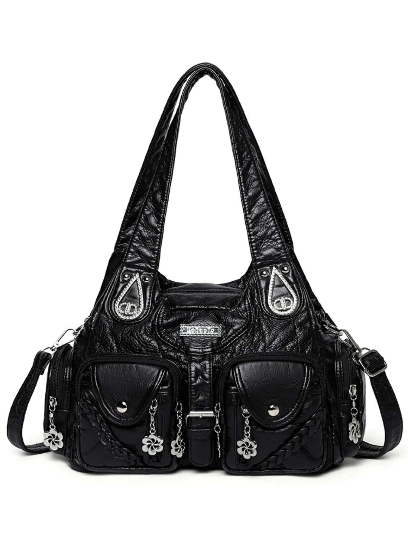 Ladies' fashionable retro Y2K spicy girl handbag, large capacity, multiple pockets, leopard print punk diagonal cross bag, washed and vegan bag, suitable for vacation, shopping, work, holiday gifts