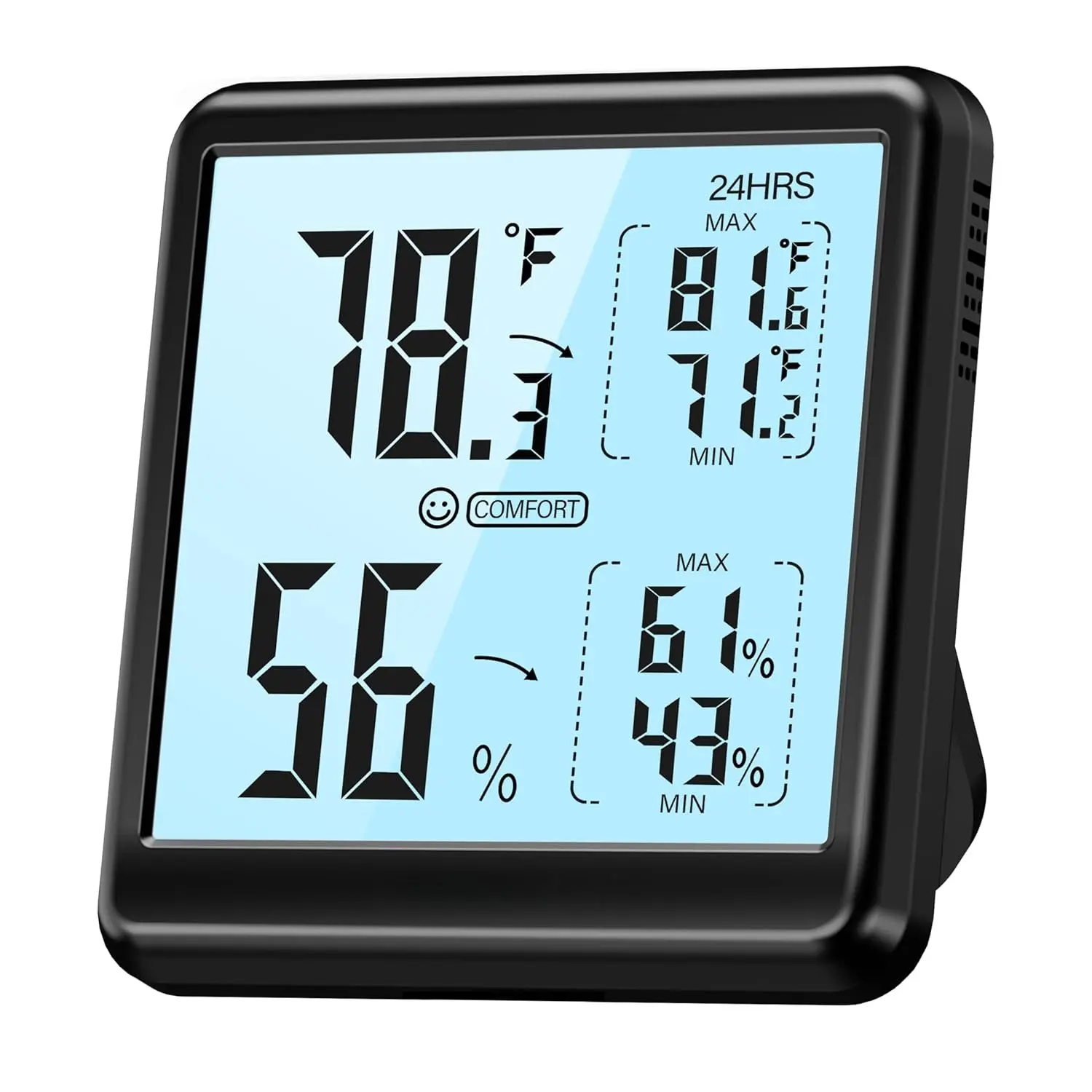 Room Thermometer Hygrometer, Digital Indoor Thermometer with Backlight, Large Screen Temperature  Humidity Meter for , Bedroom,  Room, Office, Greenhouse (Black)
