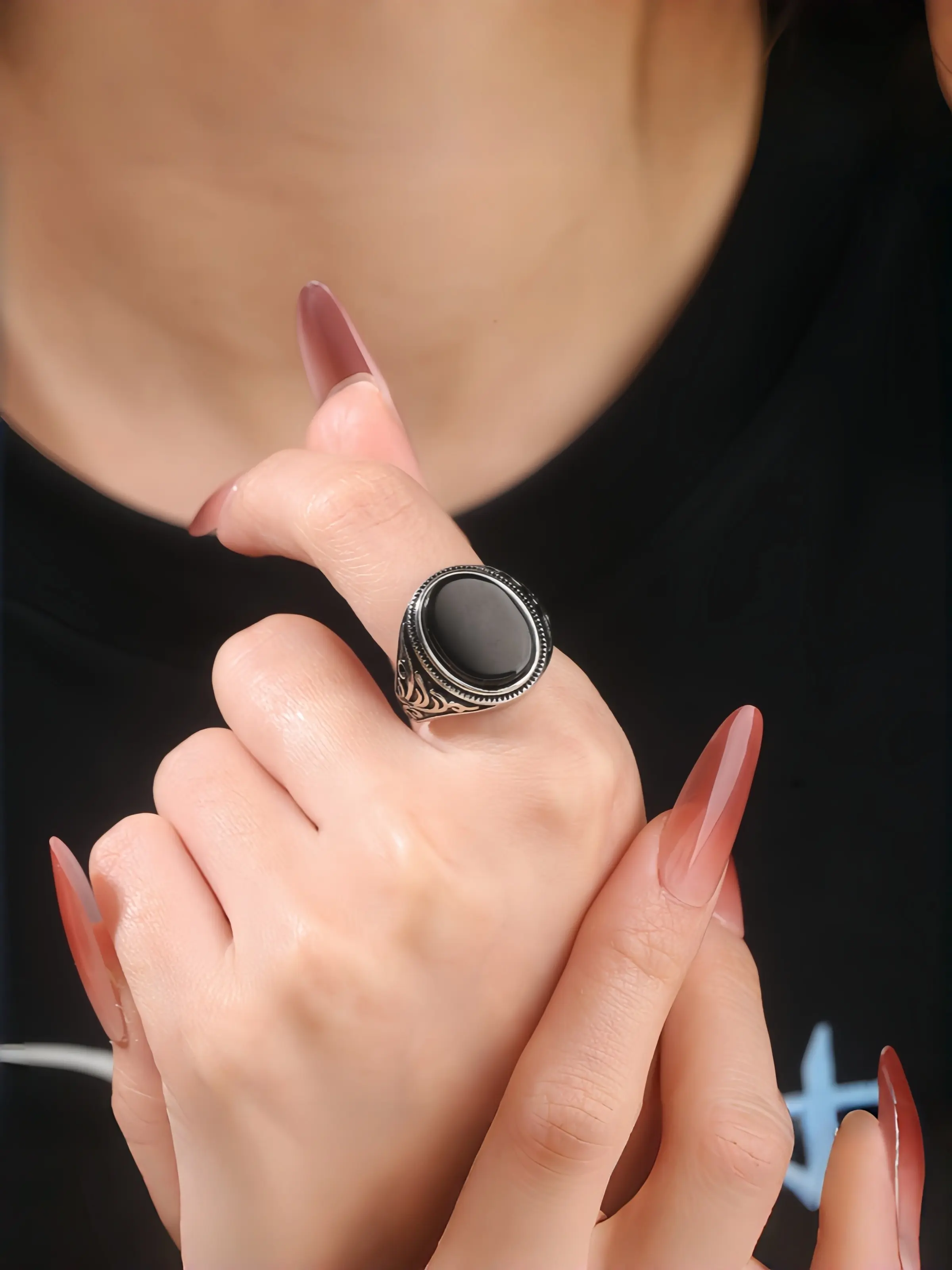 Elegant Vintage Agate Ring, Boho Style Synthetic Agate Jewelry, Perfect Gift for Women, Birthday, Christmas, Mother's Day, Anniversary