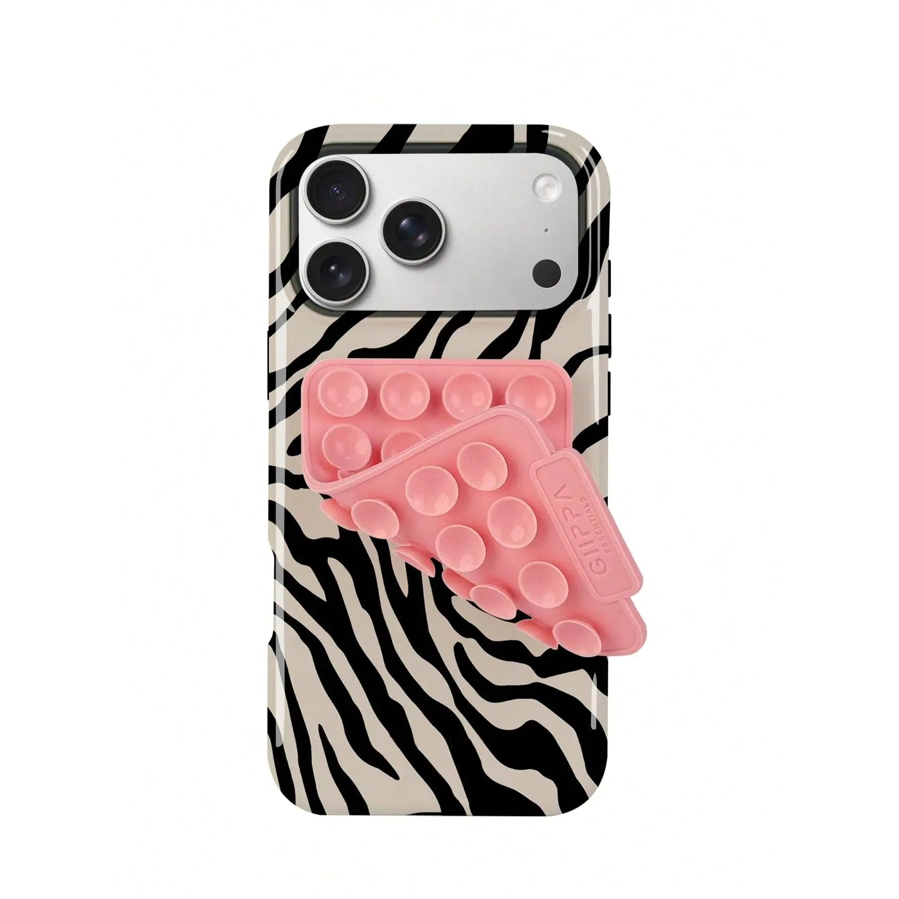 GIIPPA Zebra Pattern Phone Case+Pink Suction Cup - Bold Black and White Stripes. Suitable for iPhone 17/16/15/14/13/12/11/Plus/Pro/ProMax/Air, birthday gifts, holiday gifts, couple phone cases, Accessories, Iphone Series