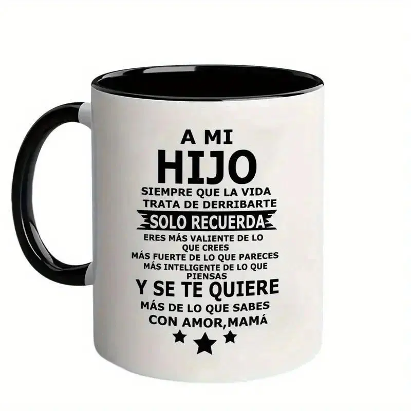 1pc Inspirational "Hijo & Hija" 11oz Ceramic Coffee Mug with Heartfelt Message - Microwave Safe, Reusable High-Quality Cup, Perfect Gift for Birthdays, Holidays, Home Decor, or Daily Use, Comfortable C-Handle Design, Coffee Bar Accessories