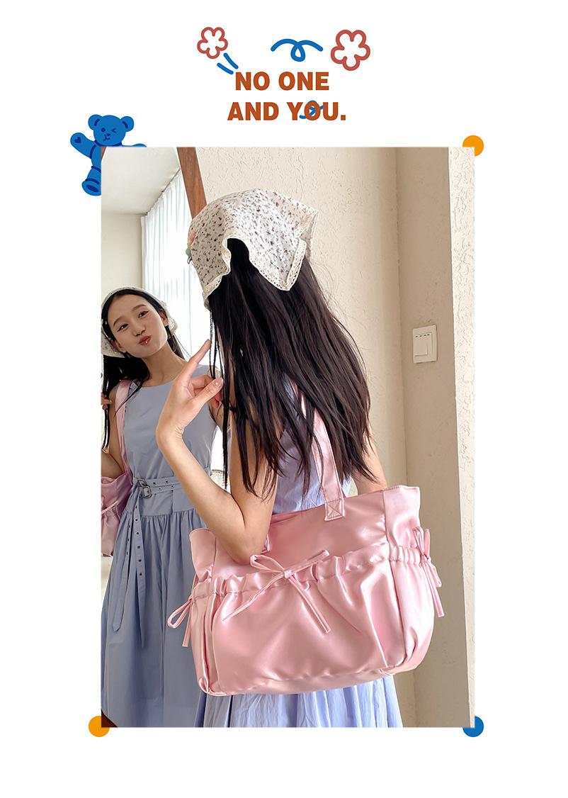 Sweet Ballet Style Girl Tote Ruched Bow Chic Student Preppy Style Shoulder Bag Large Capacity Cute Elegant Handbag
