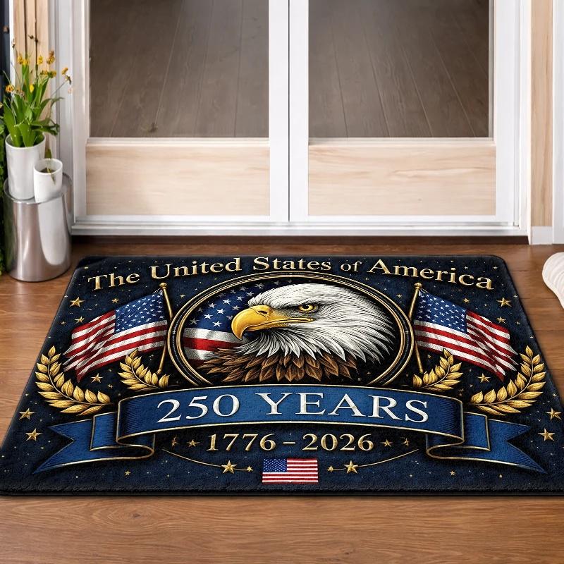 250th Anniversary Eagle Flag Themed Non-Slip Floor Mat, Surface and Rubber Backing, Durable and, Machine Washable, Bedside Mat, Dog Mat, Foot Mat, Carpet, Entrance Mat, Door Mat, Bedside Carpet, Front Door Mat