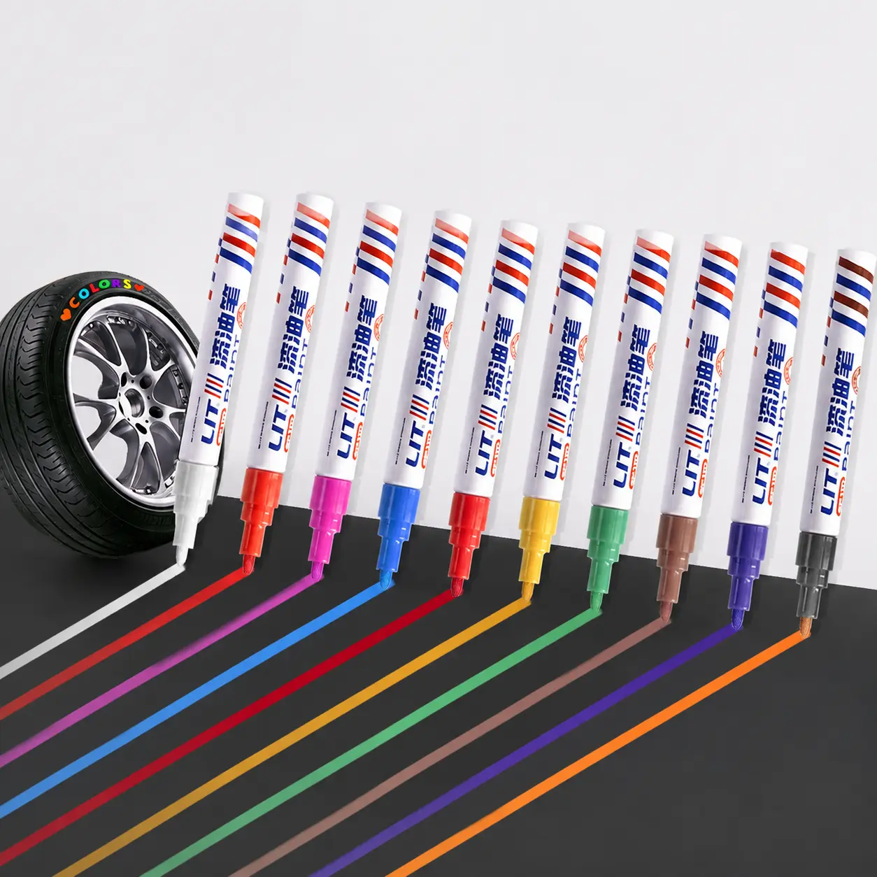 3MM Medium Tip Permanent Oil-based Marker DIY Car Tire Lettering, 12Pcs Premium Paint Pen, Waterproof Quick Dry Fade Resistant Bright Colors Tyre Pencils Markers Pens for Auto Wheel Decoration, Trucks, Motorcycles, Bikes, Metal, Wood, Plastic, Rock,Rubber