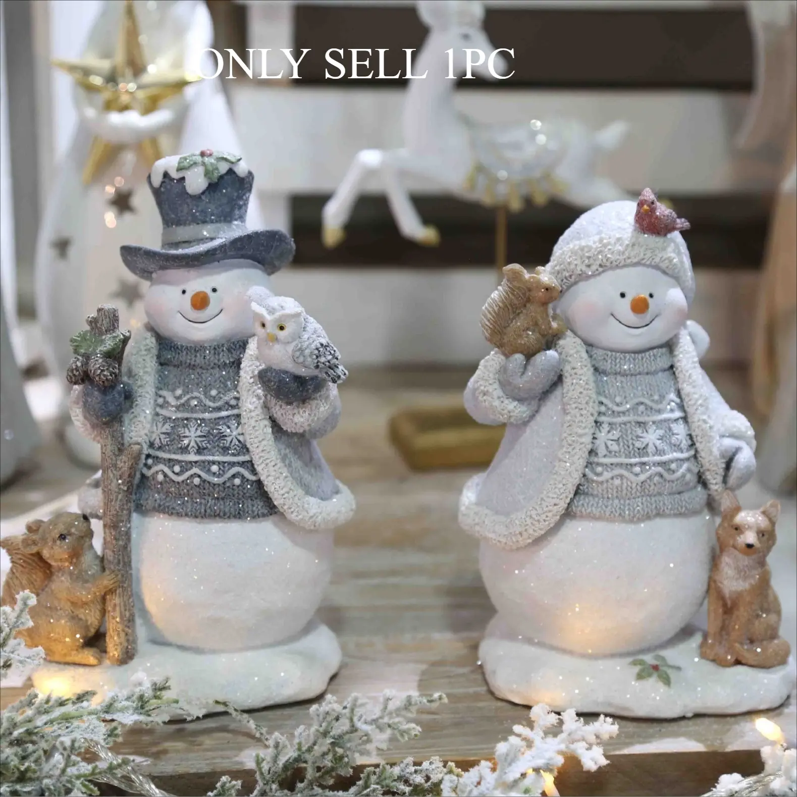 Resin Christmas Decor Statues Featuring Santa and Cute Animals. Perfect for shop windows, living room desks, entryway shelves, Christmas tree accents and holiday gifts to boost your festive vibe.