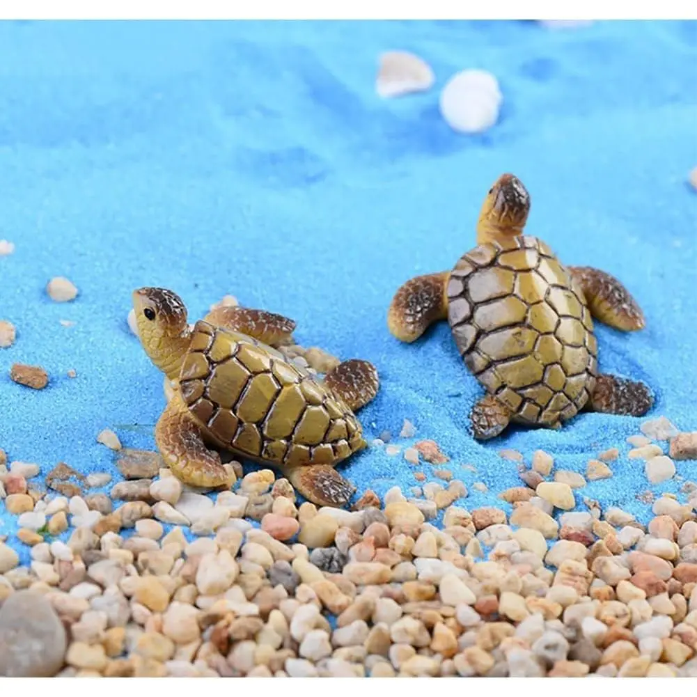 10-Pcs Natural Look Decorative Resin Beach Sea Turtle Miniature Figurines, Fish Tank Ornament, Fairy Garden Dollhouse Decor