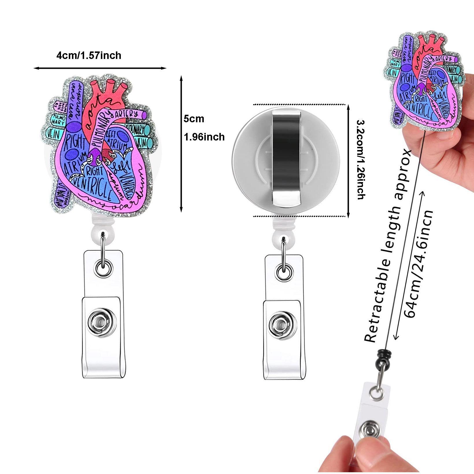 Cardiac Design Retractable Badge Holder, Nurse Badge Reel, 1 Count Name Badge Holder with Clip for Nurse Doctor Student Volunteer Employee, Identification Badges & Supplies for Office School, Nursing Badge Reel