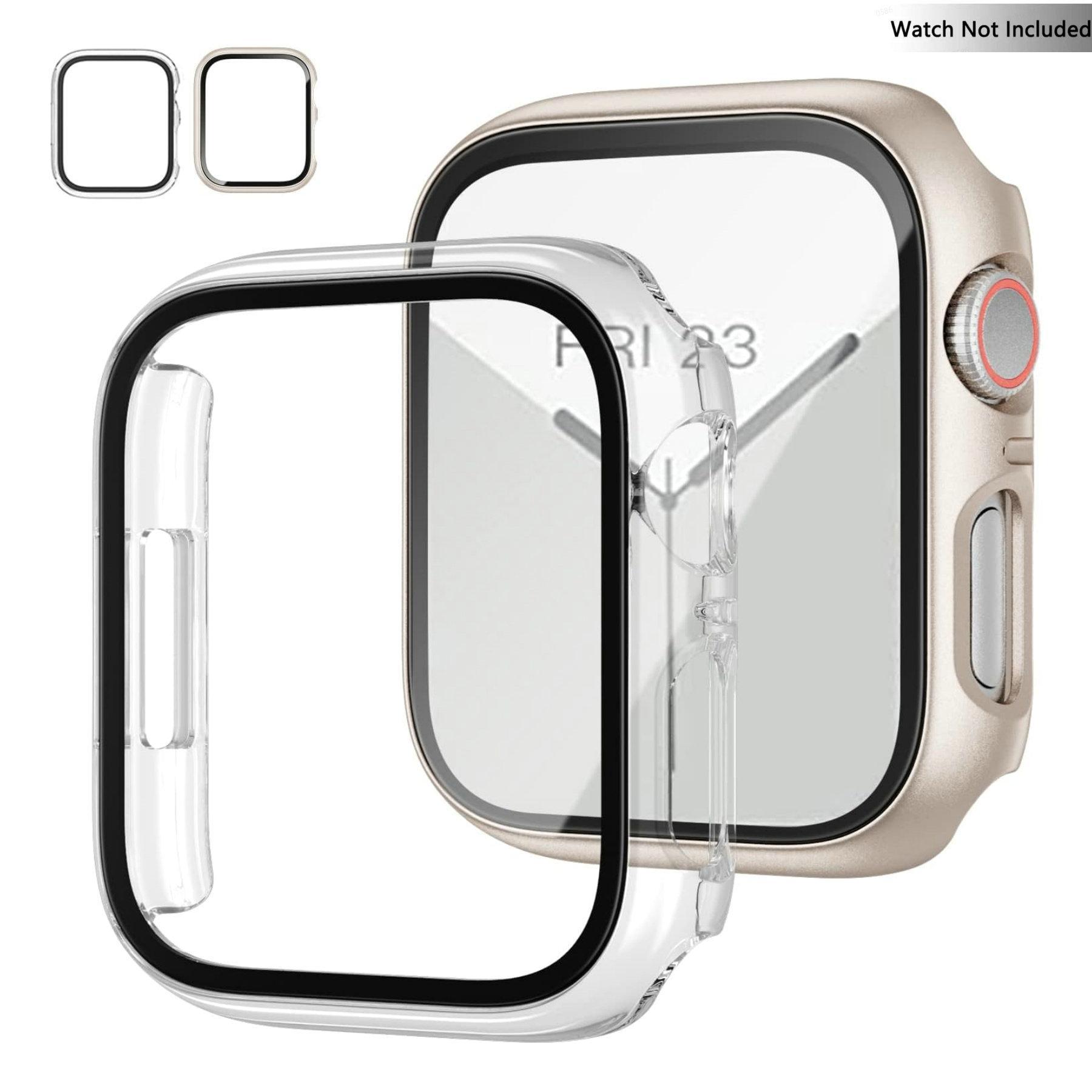 2-Pack PC Case with Tempered Glass for Apple Watch – Clear Protective Cover for 38-49mm