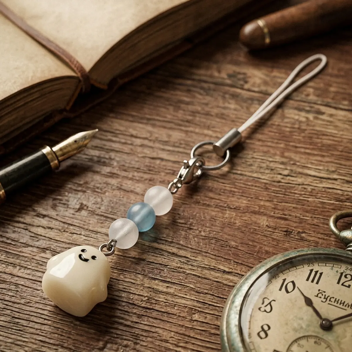 1pc Cute Ghost Phone Charm, Resin Bead Keychain Lanyard Strap With Blue White Crystal Beads Spooky Kawaii Bag Pendant For Phone Case Camera Backpack Halloween Decor Women Gift