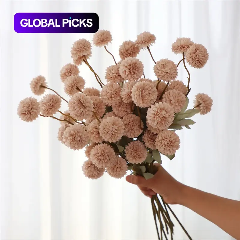 12-Piece Artificial Snowball Pom-Pom Flower Bouquet (No Vase), Artificial Flower Arrangements, Faux Ping-Pong Flowers for Home, Party or Wedding Decor