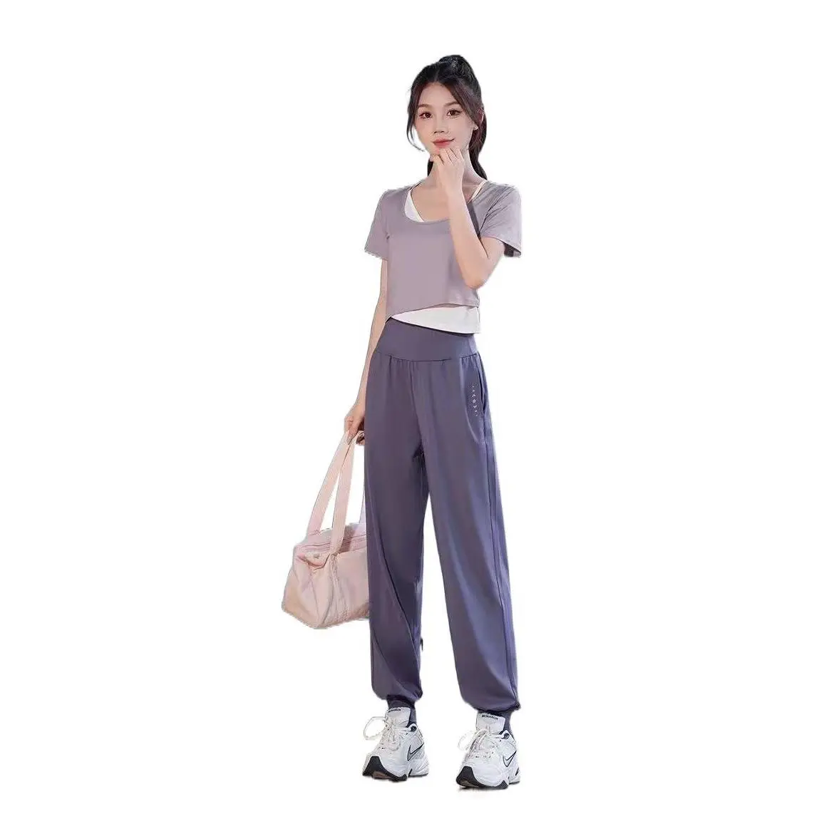 Women's Plus Size 2-Piece Sporty Chic Quick-Dry Athleisure Set 2026 New, Slimming Harem Jogger Workout Outfit for Curvy Female Wear, Polyester Knit, 2XL (62.5-70Kg) for Gym & Everyday Activity