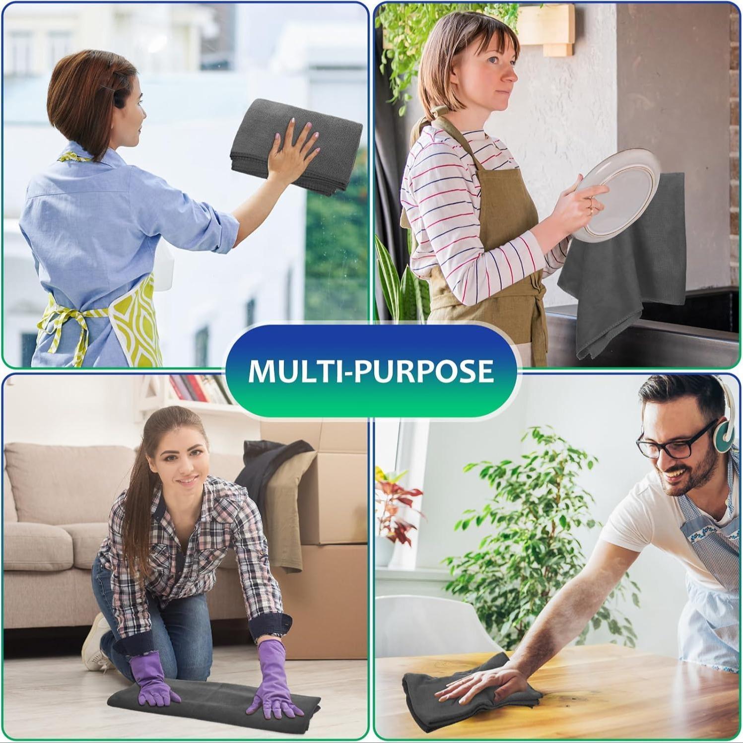 8/10/12 Pack Microfiber Towels, Reusable Kitchen Cleaning Towels, Soft Absorbent Car Wiping Cloths, Car Wash Microfiber Towel, Durable & Eco-Friendly