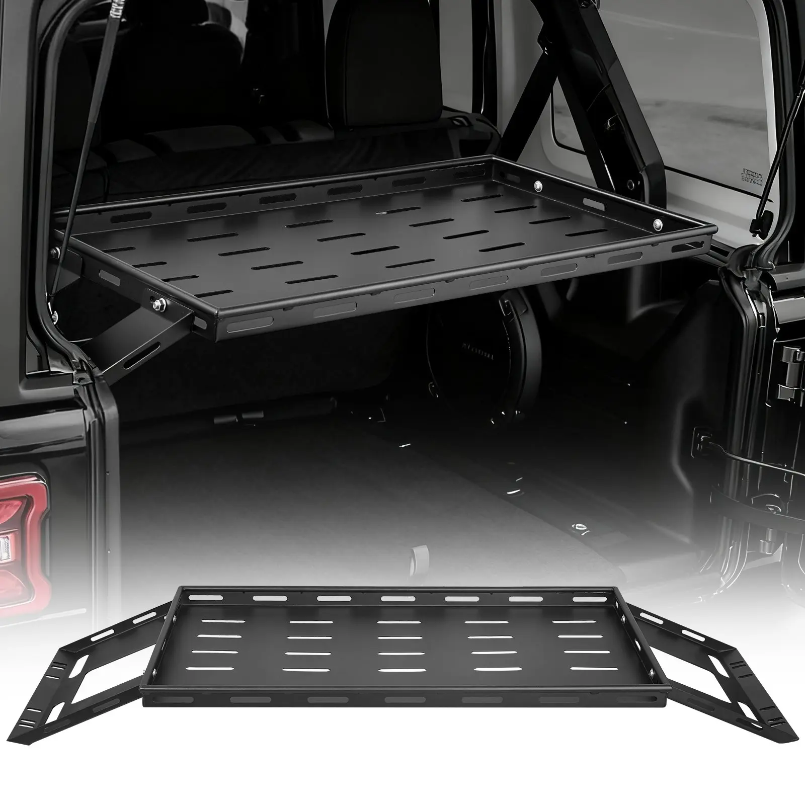 【DealsForYouDays】VEVOR Rear Trunk Cargo Rack, for 2007-2024 Jeep Wrangler JK 4-Door Hardtops, 300 lbs Capacity, Carbon Steel Basket Tray Interior Storage Luggage Carrier with Net, Shelf Stand Organizer for Camping Trip Gear, Black