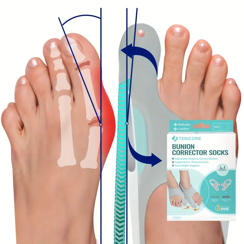 2-Pack Corrective Socks, Unisex Corrector, Big Toe Separator, Adjustable Day-and-Night Support, Comfortable Hammer Toe Corrector, Suitable for Runners and Walkers