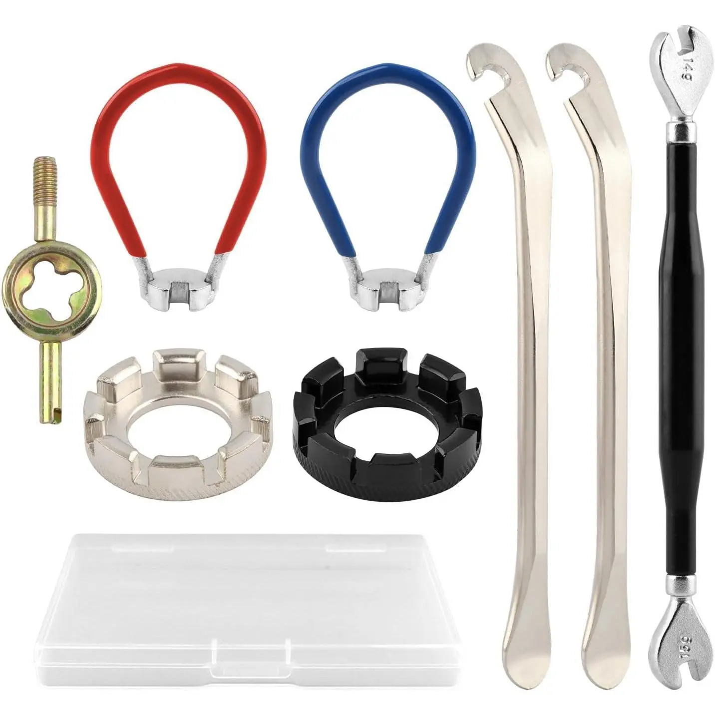 8-Piece Cycling Gear Spoke Wrench Tool Kit, Compact Wheel Rim Truing Repair Set with Tire Levers & Storage Box for Bicycle Maintenance, 8-Piece Kit, Compact Set