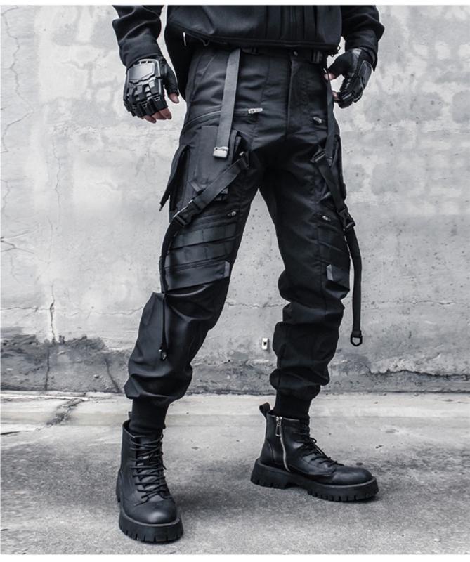 Kyn Apparel Techwear Functional Cargo Pants Men Fashion Tactical Ribbons Design Trousers 2025 Spring Hip Hop Streetwear Pants Black