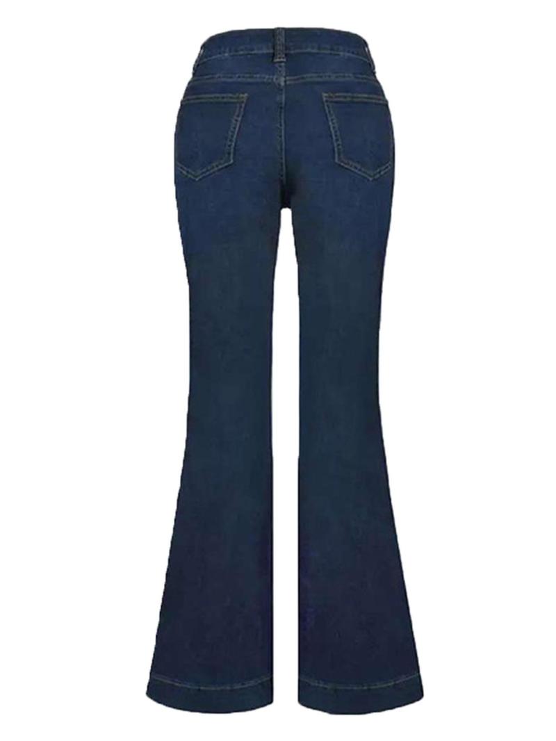 Women's Plain Flare Leg Jeans with Button & Pockets , Casual Bell Bottom Trousers for Daily Wear, Ladies Bottoms for All Seasons