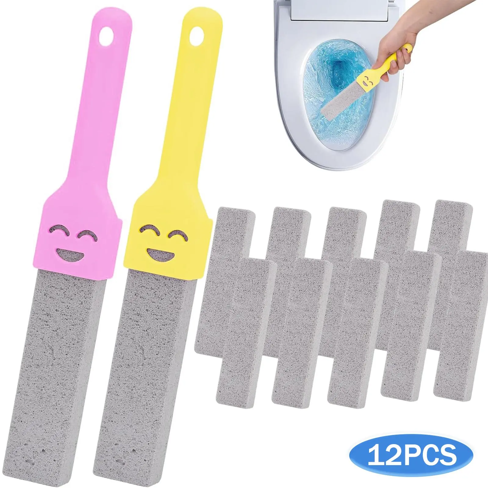12 Pack Cleaning Pumice Stone Toilet Bowl Stick Cleaner with Handle Hard Water Ring Calcium Buildup Stains Remover Powerfully for Cleaning Toilet Bathtubs Kitchen Sink Grill Pools
