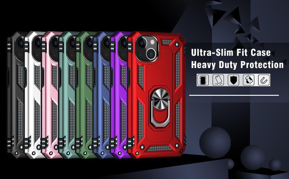 for iPhone 13 Case, Case iPhone 13 with HD Screen Protector, Military Grade Protective Cases with Ring for iPhone 13 (Red)