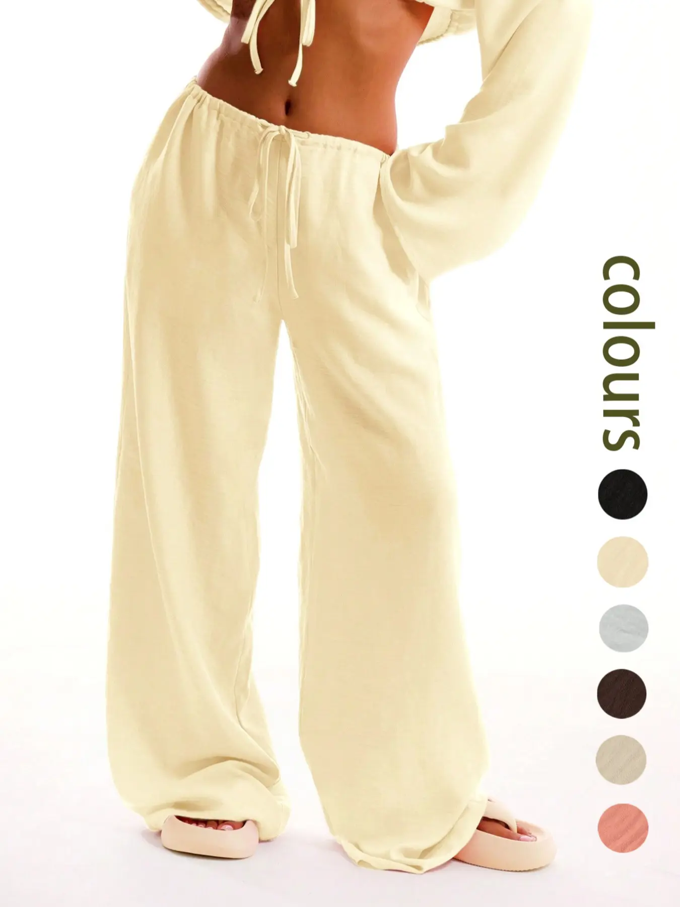 Women's Solid Pocket Woven Fabric Thin Pants, Casual Comfy Minimalist Wide Leg Trousers for Beach Vacation Holiday, Ladies Bottoms for All Seasons, Baggy Legged Pants