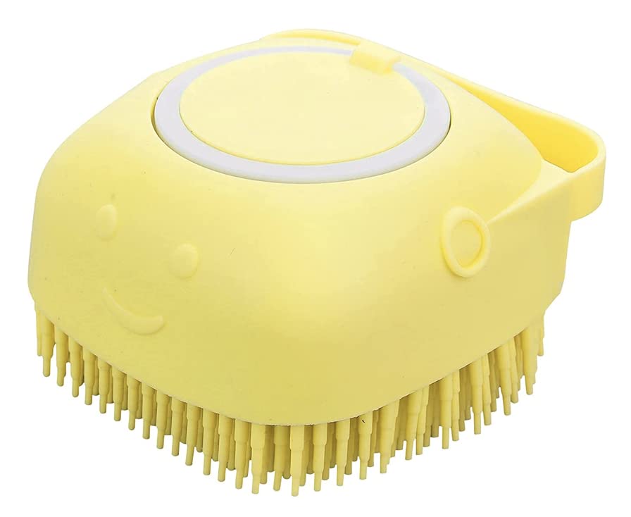 Pet Bath Massage Brush Puppy Dog Cat Grooming Cleaning Soft (Yellow)