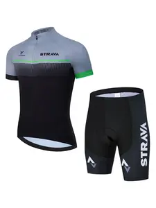 Men's Cycling Short Sleeve Set, Breathable Sportswear, Road Bike Shirt, Three Back Pockets, Round Neck, Geometric Print, All Seasons