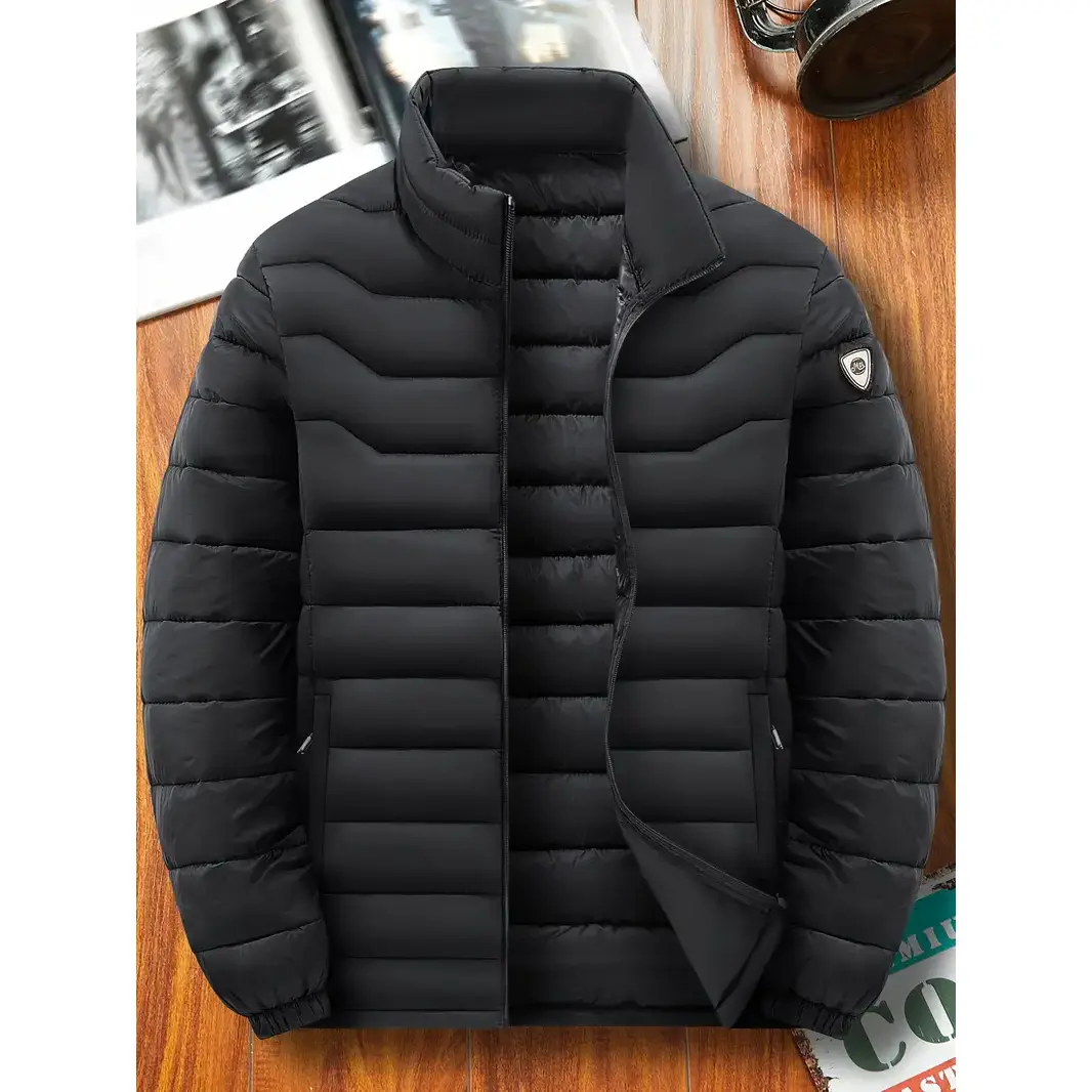 Men Lightweight Quilted Puffer Jacket Stand Collar Warm Winter Padded Coat