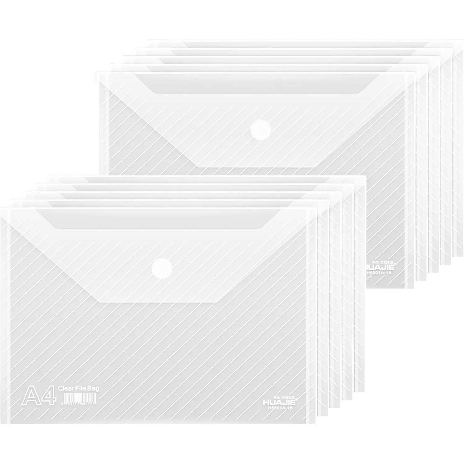 10 Pack, Plastic Envelopes – Transparent Waterproof Reusable File Folders for A4 Letter Sized Documents, Receipts, Photos & Office/School Use (10)