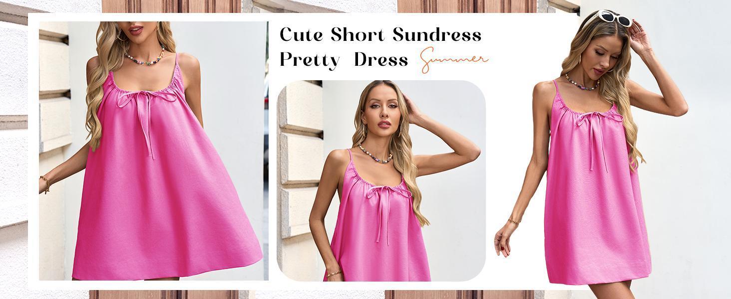 Danedvi Womens Spaghetti Strap Swimsuit Coverup Summer Linen Tie Backless Sleeveless Beach Cami Mini Dress with Pockets SpringStatements