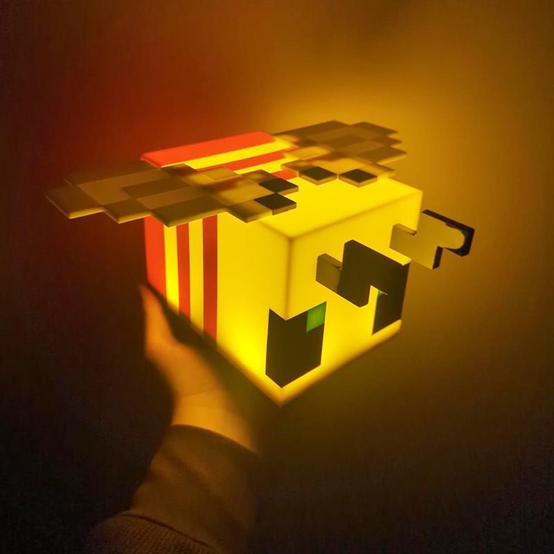 Bee Design Night Light, USB Rechargeable Creative Blocks Design Decorative Light, Novelty Lighting for Home Bedroom Gaming Room Decor, Gaming Gift for Boys and Girls