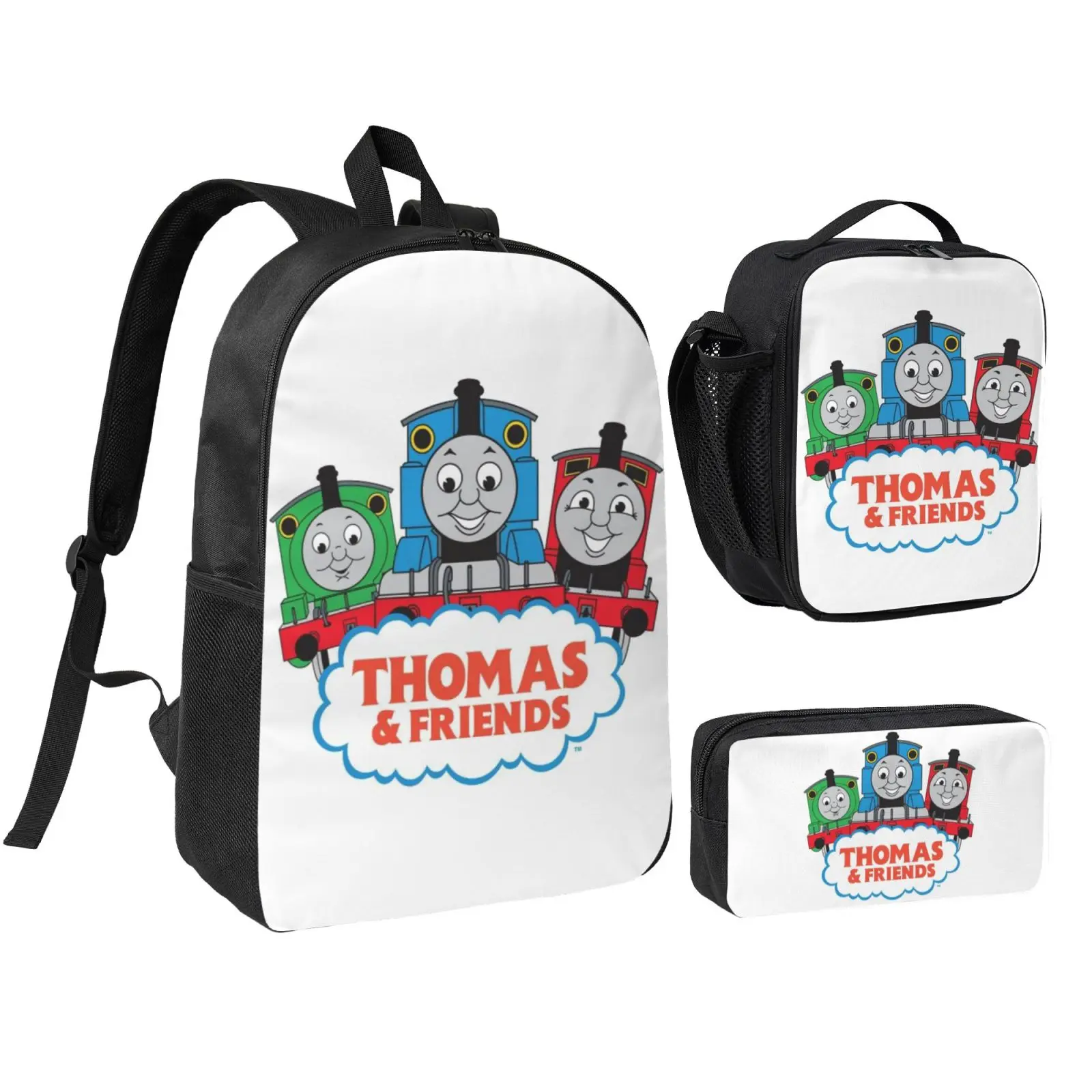 Anime Thomas The Train1 Kids School Bag Set, Teen Boys Girls Backpack with Adjustable Shoulder Straps, Multipurpose Bookbag with Lunch Box Pencil Bag for School Travel Office Daily Use, Foam, Christmas Gifts