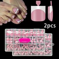 2PCS Berry Pink Square French Tip Toe Nail Tips
