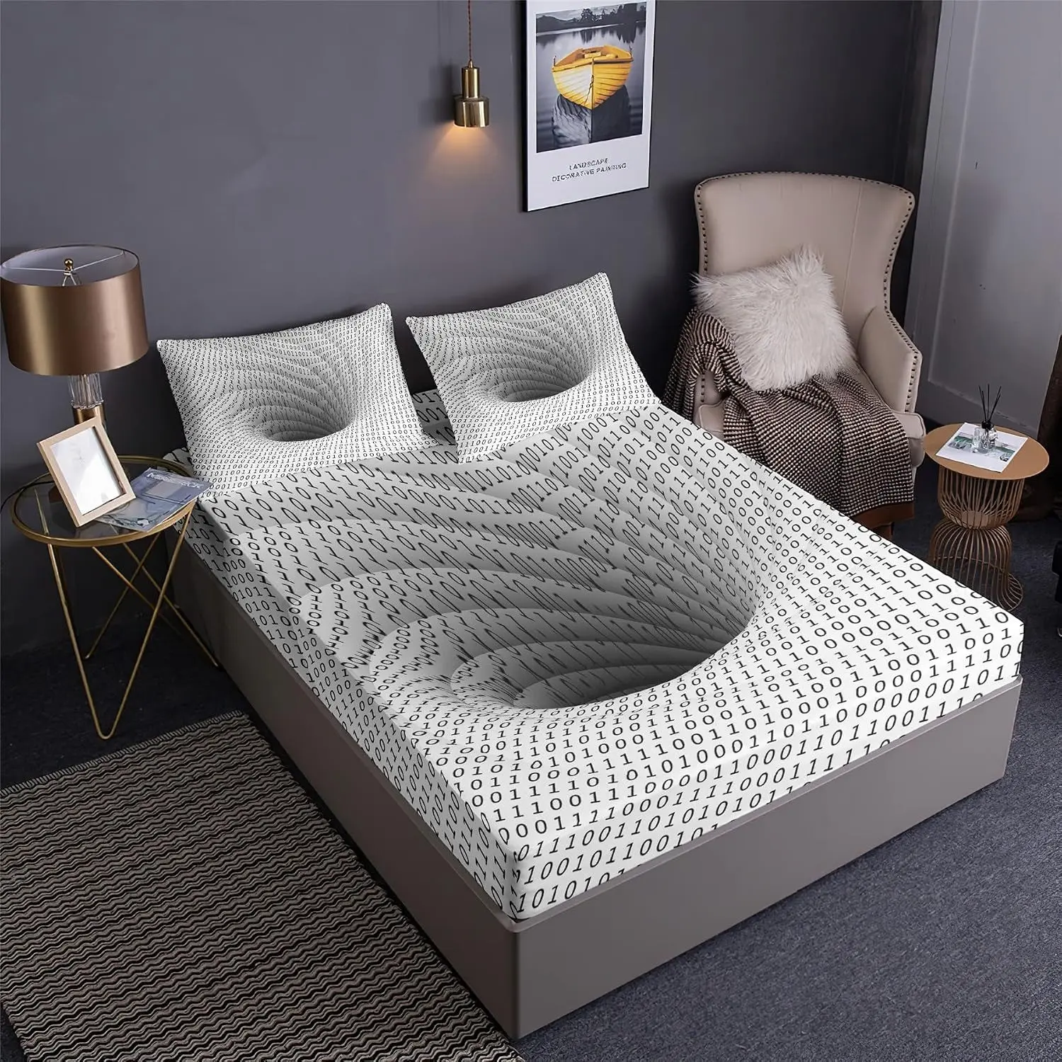 3-Piece Set Dynamic Spiral Print Bed Sheet Kit, Hypnotic Vortex Abstract Art Style, Includes Bed Sheet and 2 Pillowcases
