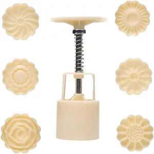 Cookie Press Mid-Autumn Festival Hand-Pressure Moon Cake Mould with 6 Pcs Mode Pattern for 1 Sets - 50g Cookie Stamp Mooncake Mold Set - Cookie Stamps DIY Decoration Press Cake Cutter
