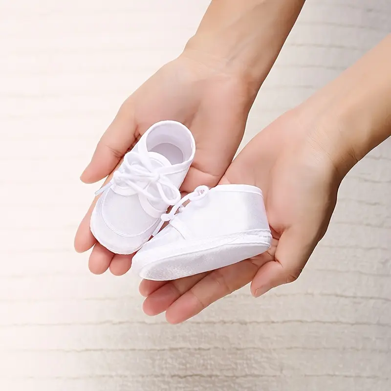Baby Boy Lace-Up Casual Sneakers - 0-6 Months Newborn White Holiday Indoor Shoes with Socks
