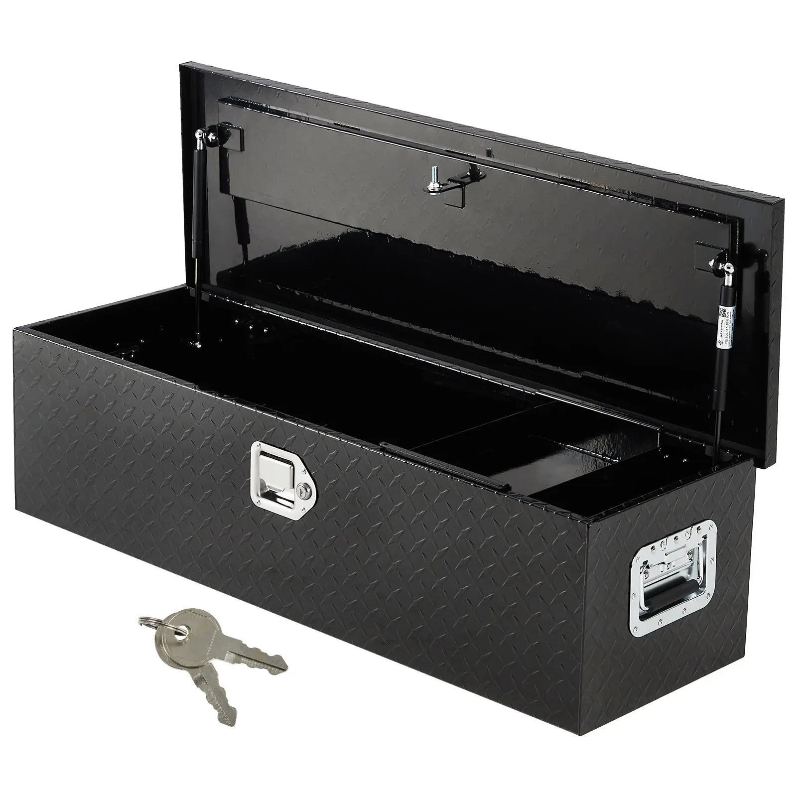 Heavy Duty Aluminum Truck Tool Box - 39/48 In, Diamond Plate, Security Lock, Waterproof, Side Handles, Chains & Net - Black Pickup/RV/Trailer Bed Organizer Storage Chest