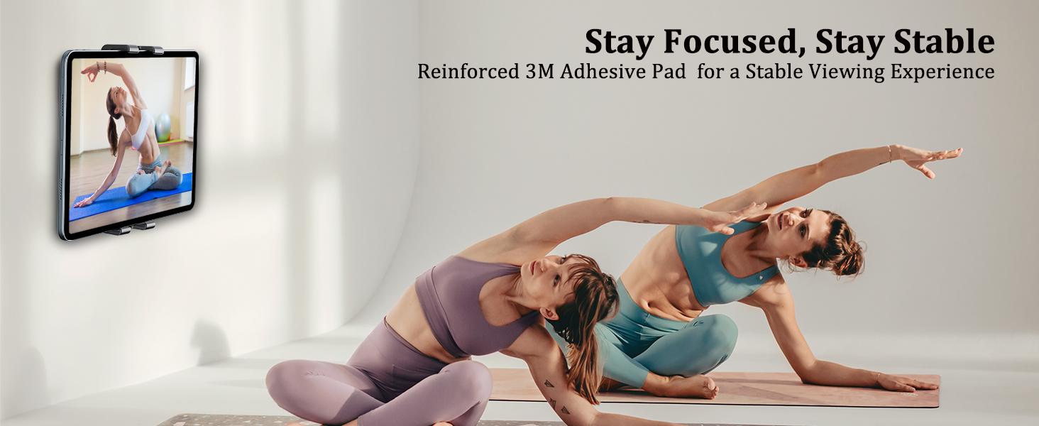 OHLPRO Tablet Wall Mount Holder for iPad, Upgrade 360° Adjustable Swivel No-Drill 3M Adhesive Stand for Kitchen Smooth Surface Wall, Fit for 5-13" Phones iPads Samsung Tab Fire HD & More Devices