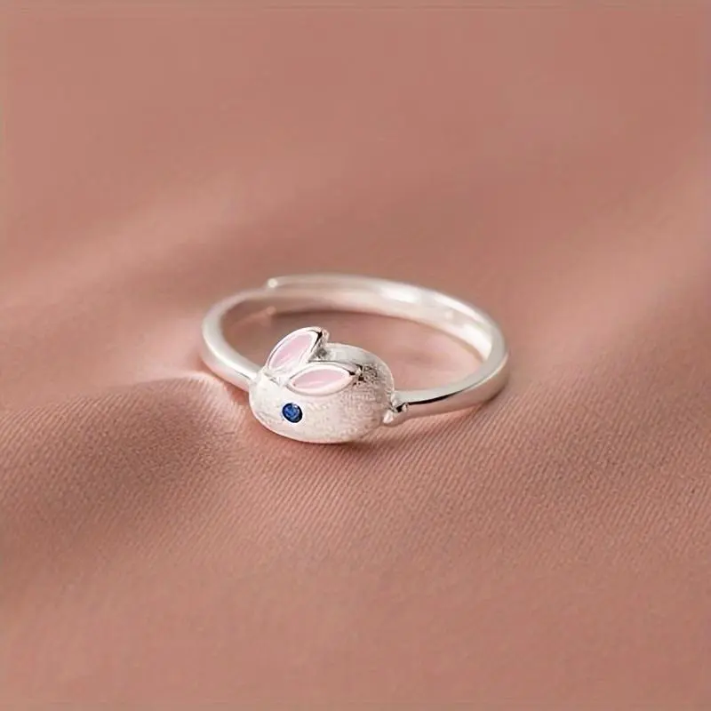 Women's Cartoon Look Open Ring - Kawaii Accessories, Fresh Aesthetic Rabbit Motif, Adjustable 1-Size Costume Jewelry for Casual Wear, Animal Motif, Adjustable Open Style, Animals, Funky Rings, Kawaii Look, Adjustable Size