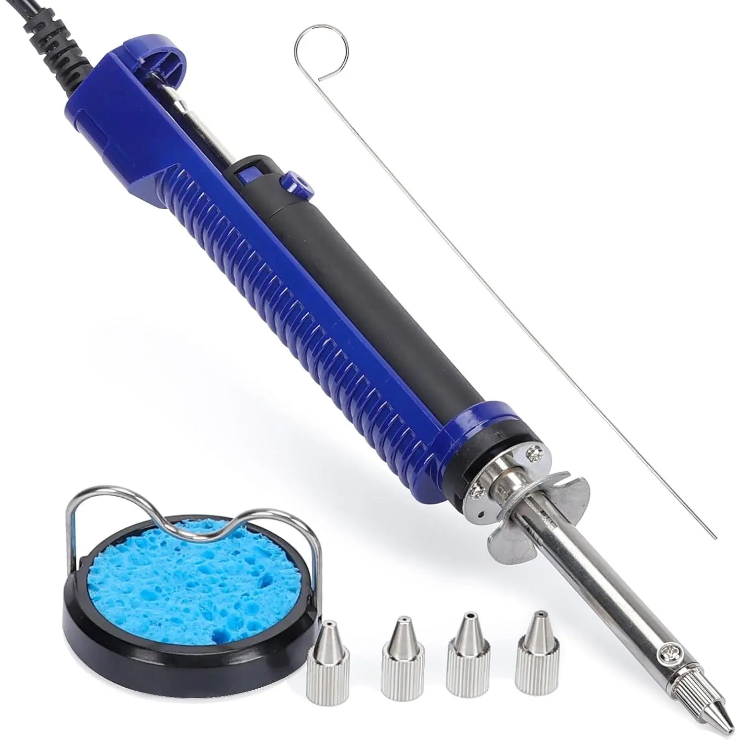 929D-V 2 IN 1 Desoldering Iron Electric Solder Sucker with 5 Nozzles 0.8/1.0/1.2/1.5mm Soldering Tool Kit with -in Desoldering Pump, Iron Stand, Sponge, Cleaning Pin Solder Remover