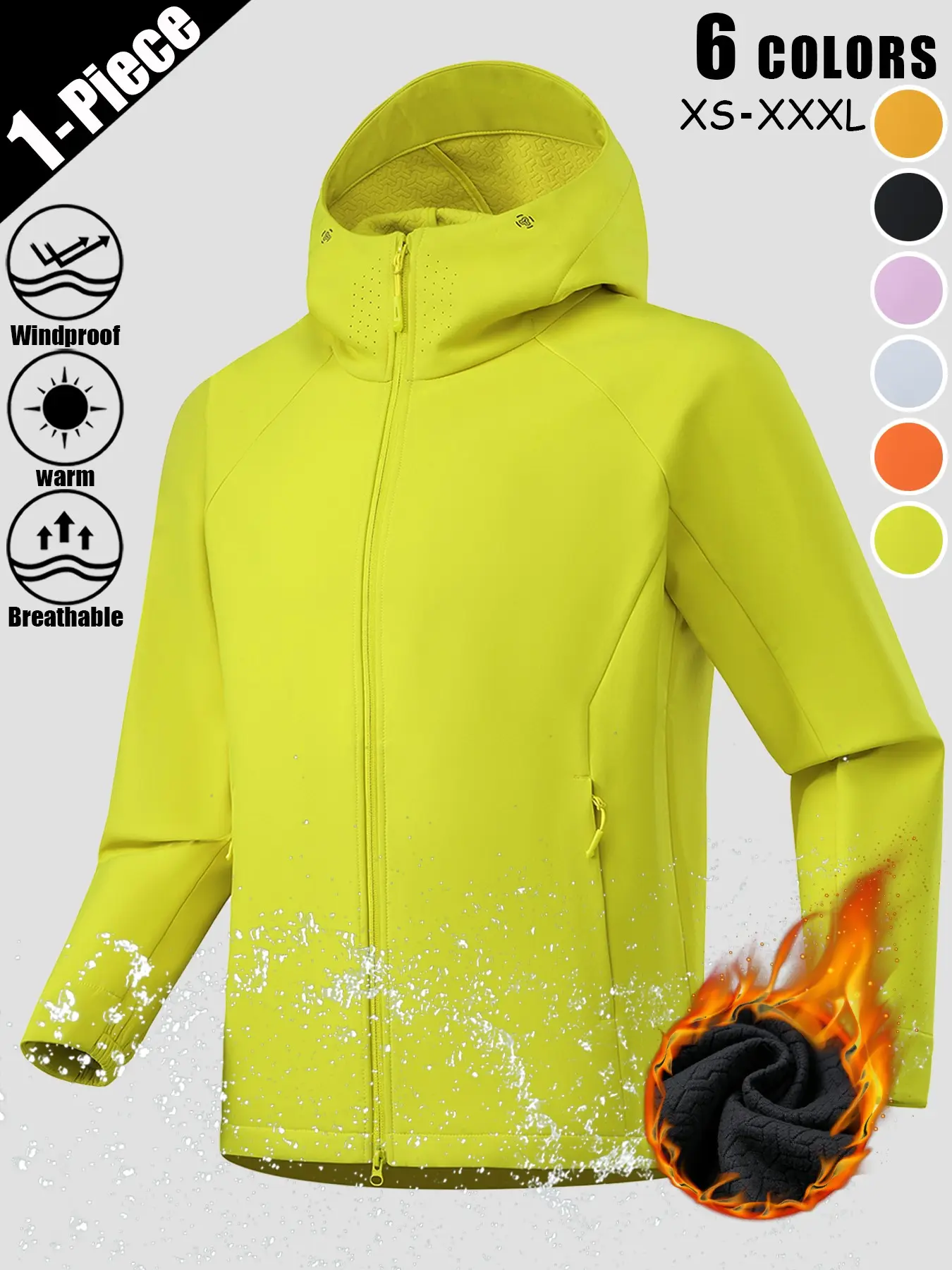 Men Women Fleece Lined Hooded Jacket, Outdoor Sports Outerwear, Waterproof Windproof Warm Breathable Full Zip Outdoor Softshell Jacket, Multi Zipper Pockets & Adjustable Cuffs, Lightweight All Season for Commute Hiking Travel