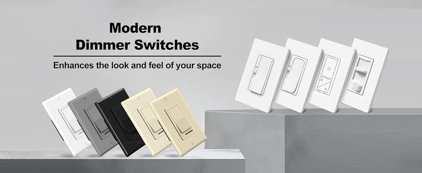 6 Pack Dimmer Light Switch, LED Dimmer Switch, Single-Pole or 3-Way, for Dimmable LED, Halogen and Incandescent Bulbs, 120V, Wall Plate Included, UL Listed, White
