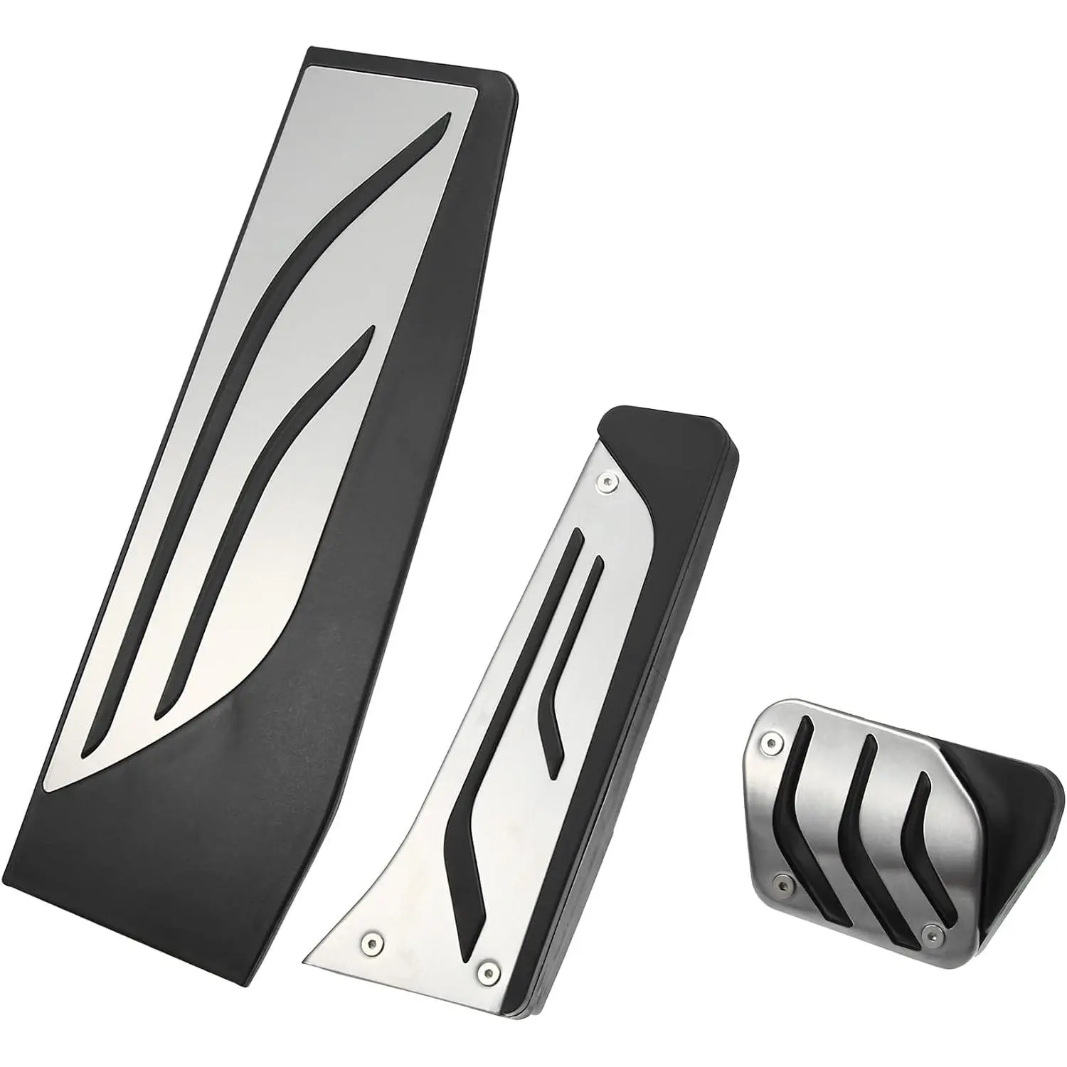 3-Piece Synthetic Pedal Covers & Accelerator Pedal Set Pack, Anti-Slip Snap-In Type for BMW 1/2/3/4 Series F20 F21 F22 F23 F30 F31 F32 F33 F34 F36, Metal-Rubber Tone Black, Interior Fit